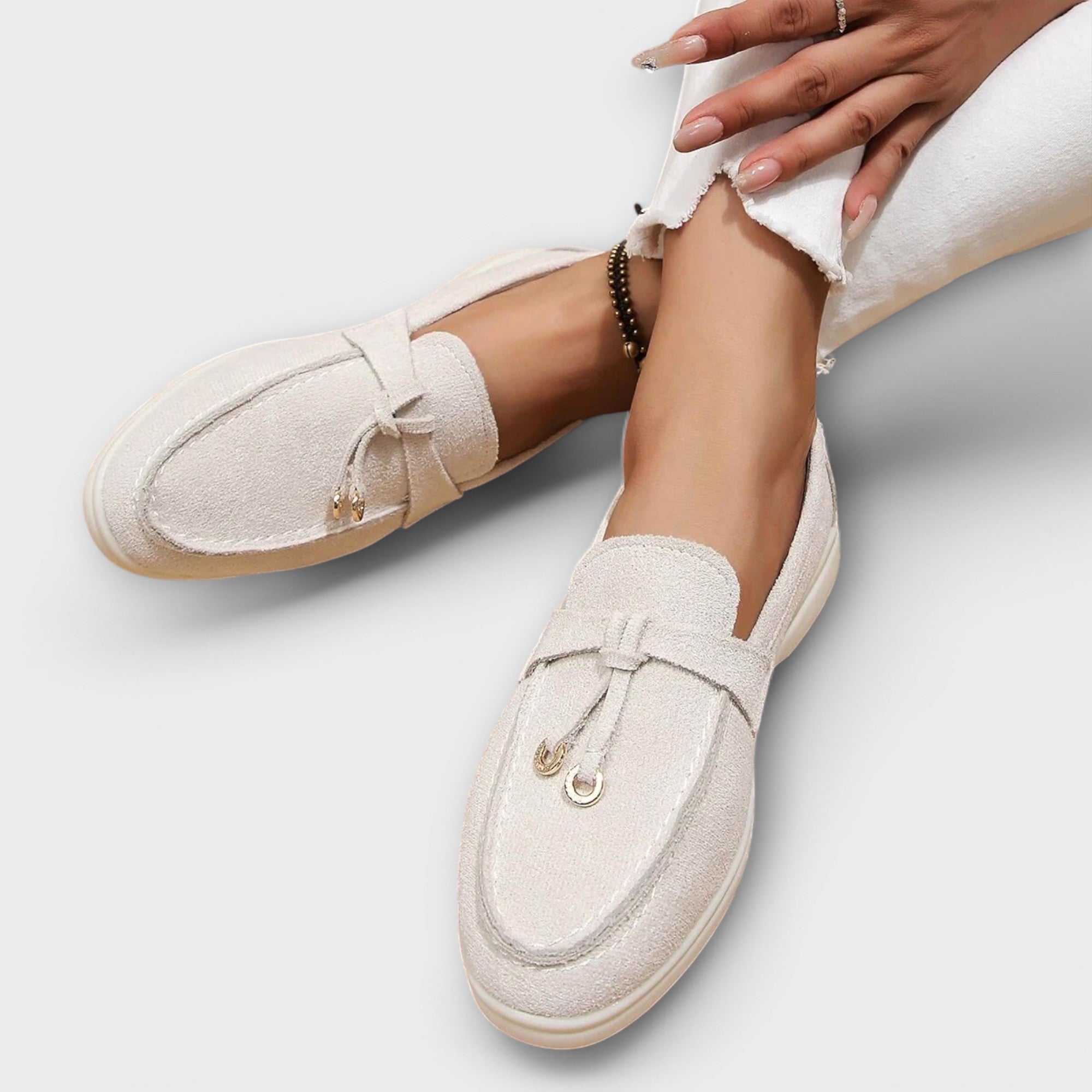Inès - Mocassins Beiges Lacet
