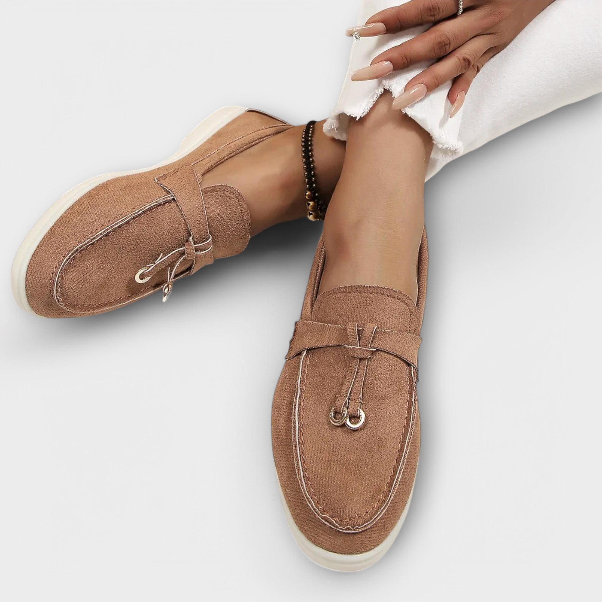 Inès - Mocassins Beiges Lacet